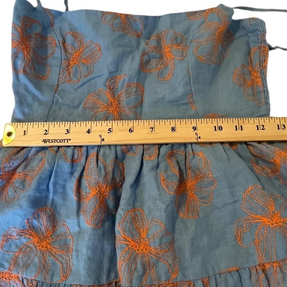 Maaji Poppy Floral Emily Mini Dress Blue Orange Linen Boho Coastal Large L - Picture 7 of 11
